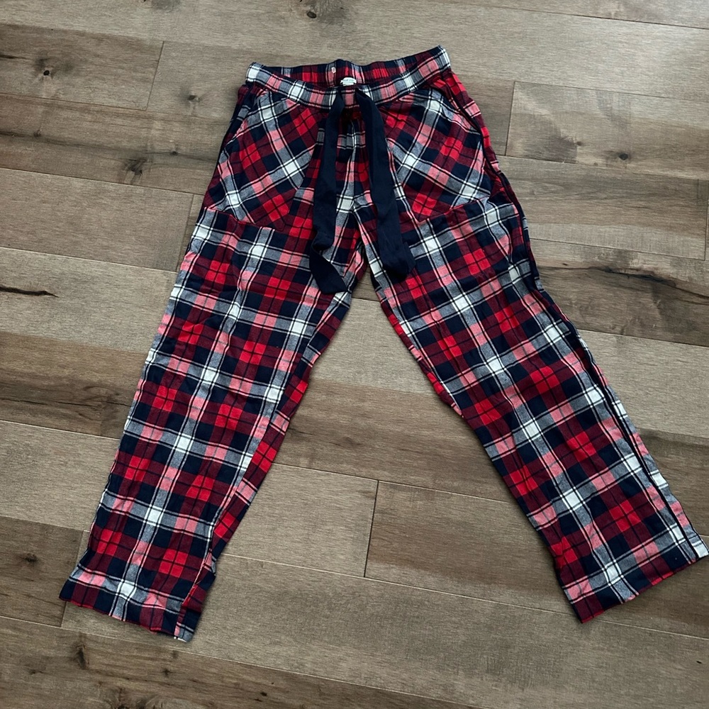 Extra small red and black plaid pajama pants.